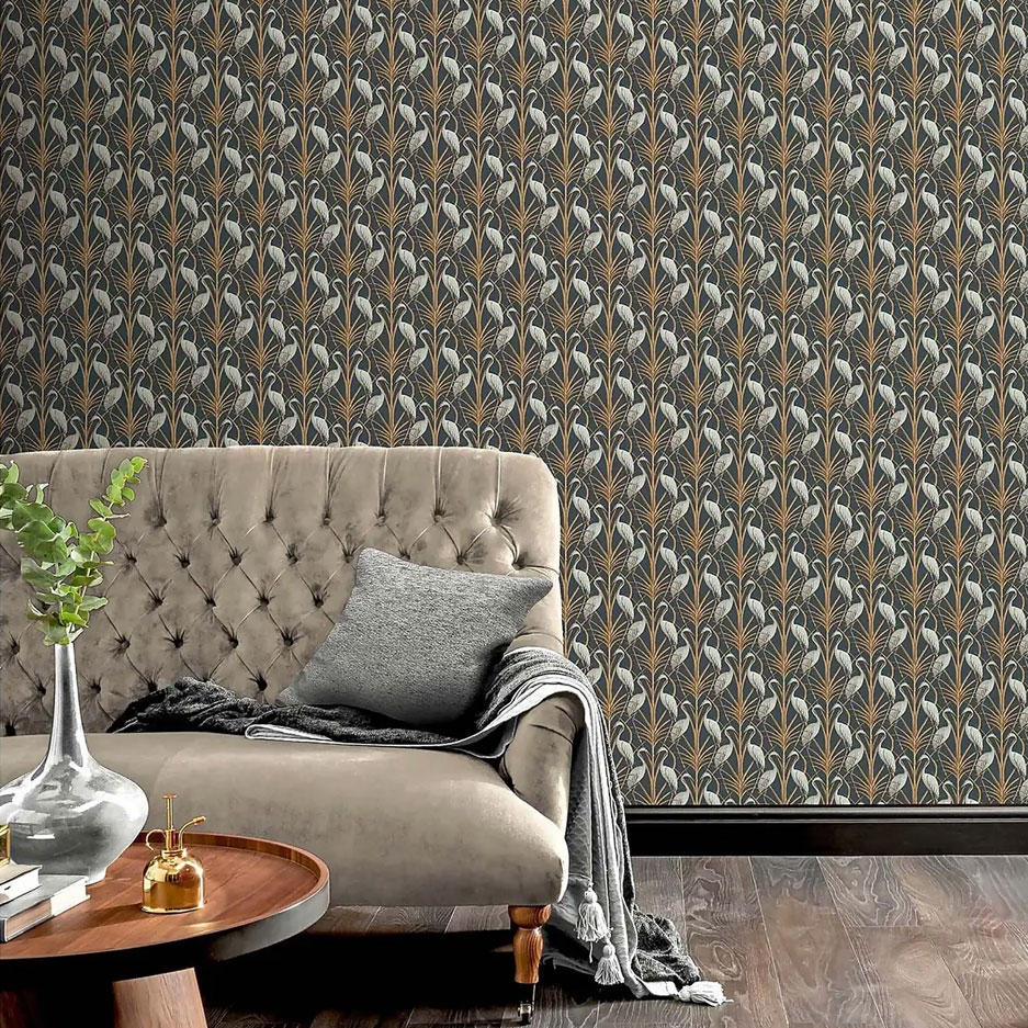 A designer wallpaper in a living room