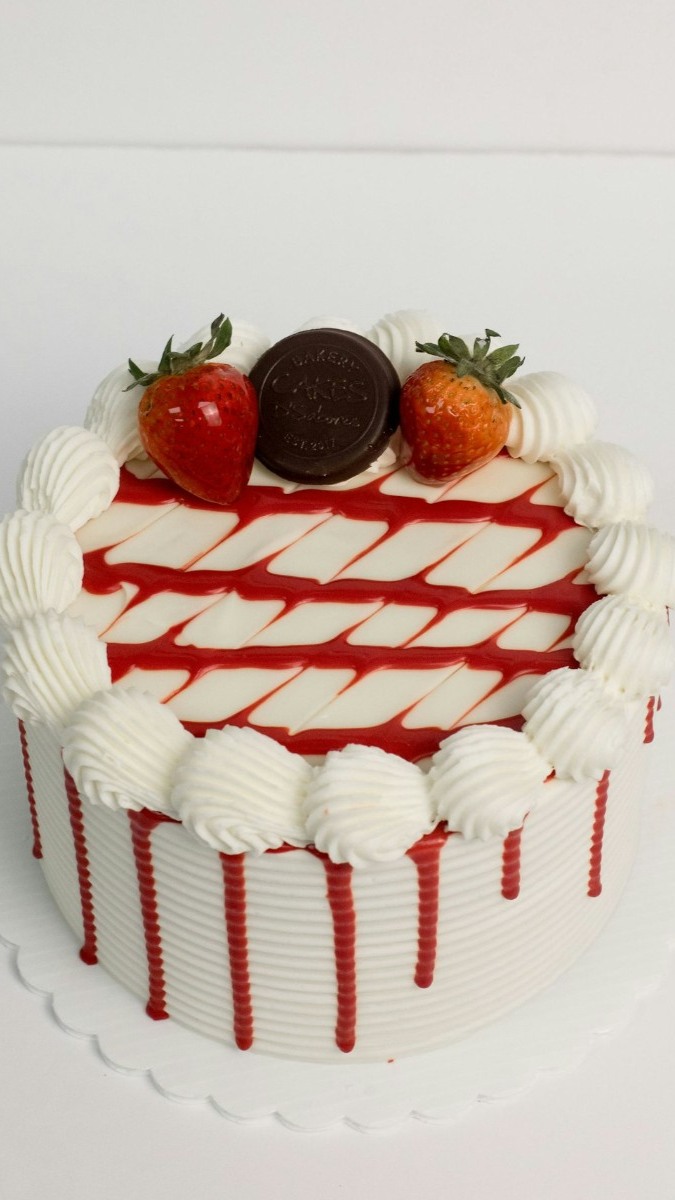 Fresh strawberry drip cake from a local bakery near Boca Raton, FL. 