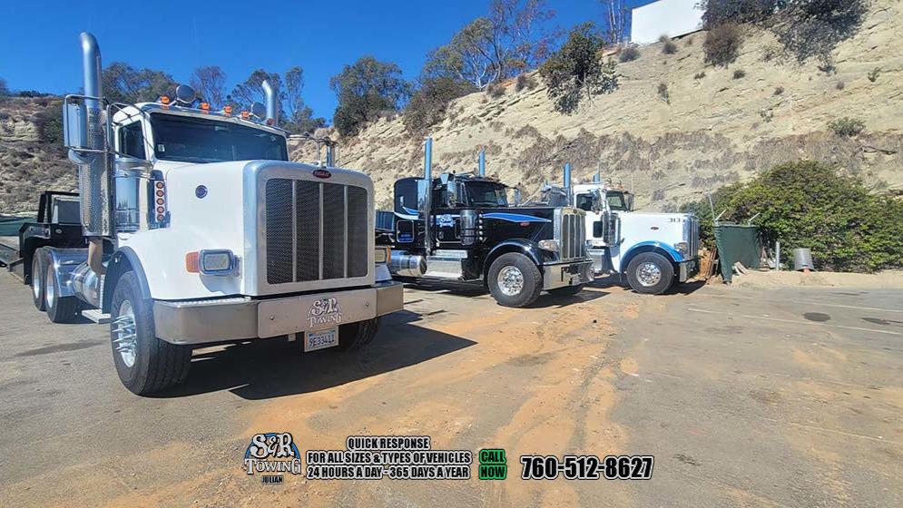 Our fleet of trucks and highly trained operators are ready to go 24/7 give us a call and let us put your mind at ease. S & R Towing Inc - 3568 CA-78, Julian, CA 92036 - Call us at 760-547-1719