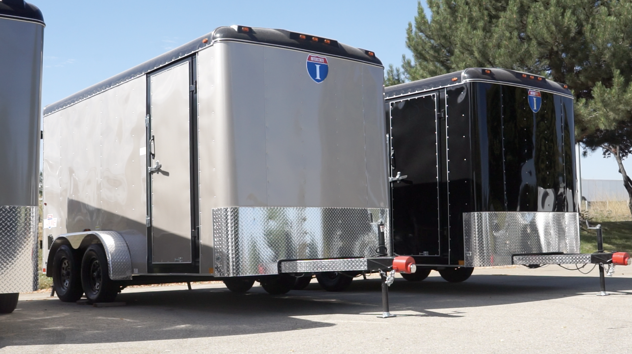 Line up of enclosed trailers