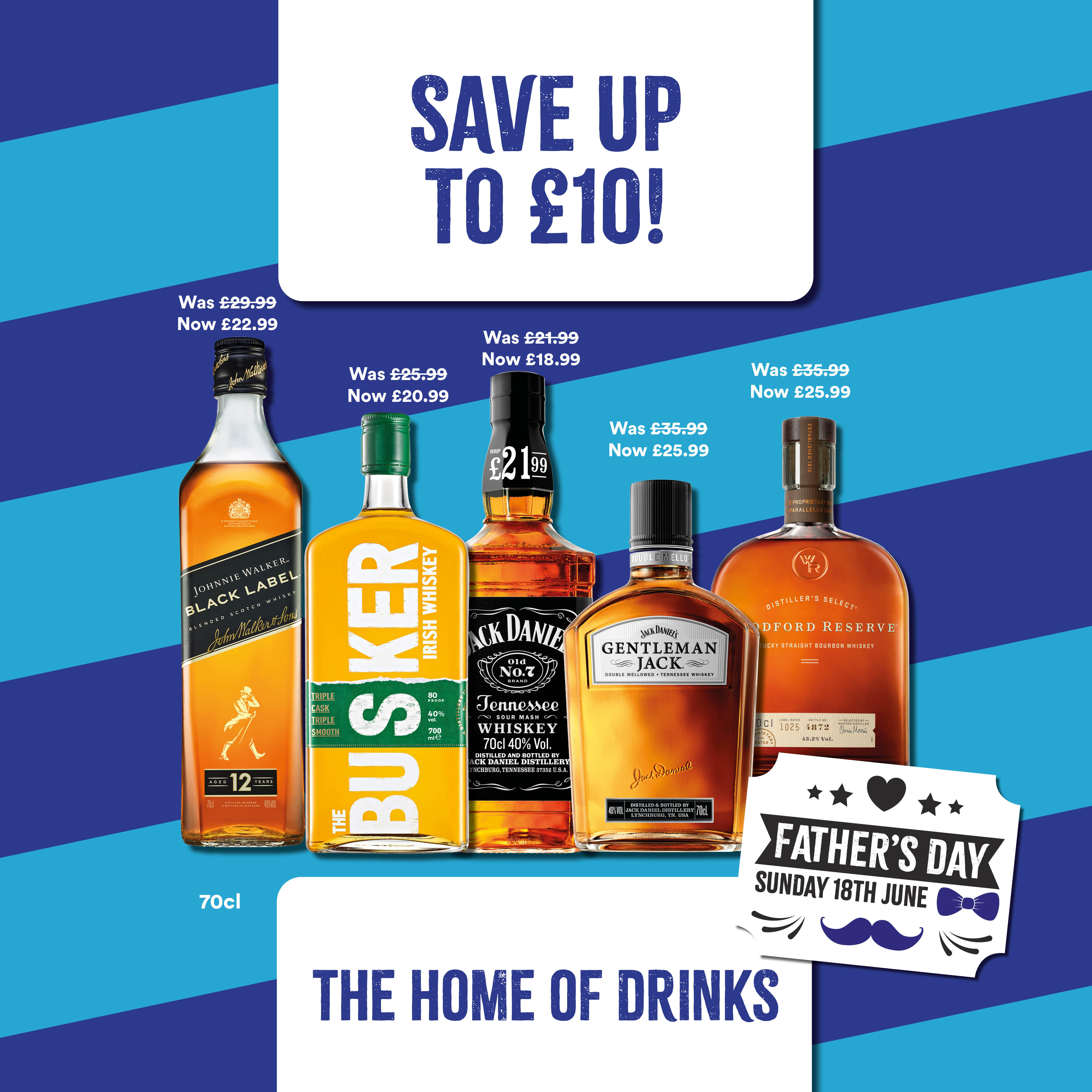 Save up £10 on selected Whiskeys including Johnnie Walker Black Label, Busker, Jack Daniels, Gentlem Bargain Booze Whitby 01947 820737