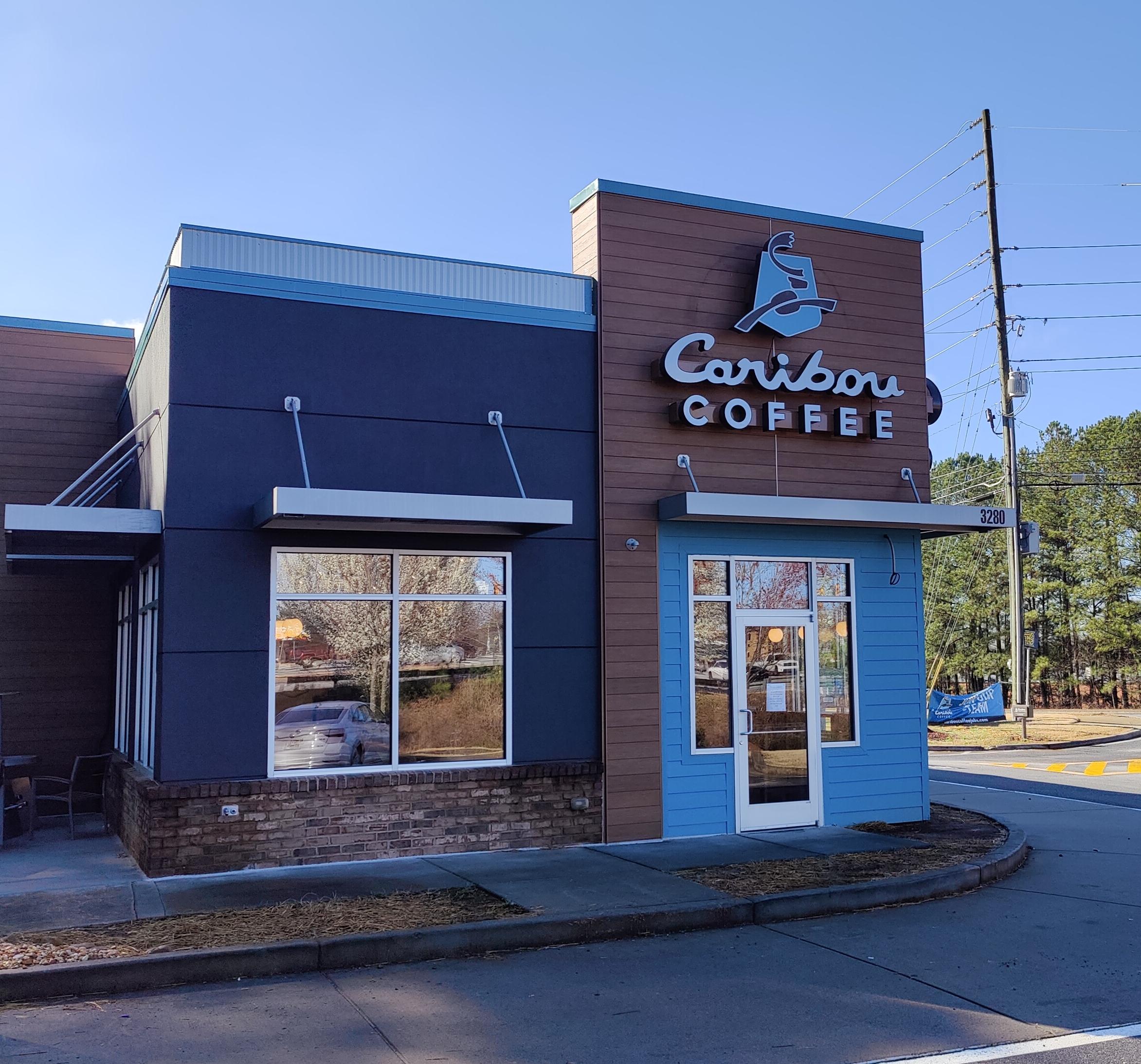 Storefront of the Caribou Coffee at 3280 Barrett Lakes Blvd NW in Kennesaw