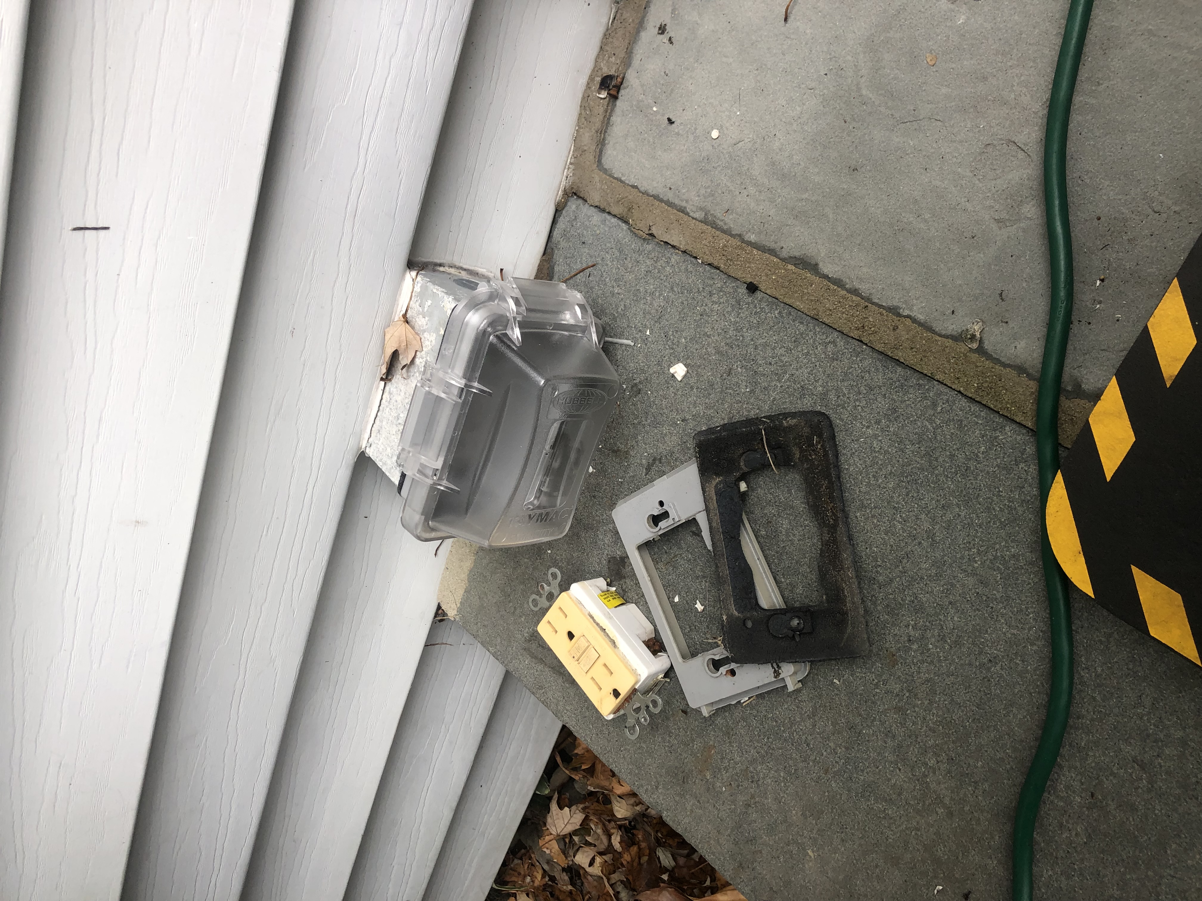 An exterior electrical GFCI device and bubble cover way past their prime. We removed the existing and installed a new Leviton GFCI rated for exterior WR (weather-resistant) use. Plus, a new bubble cover. Electricity was fully restored and one happy client. all in a days electrical work!