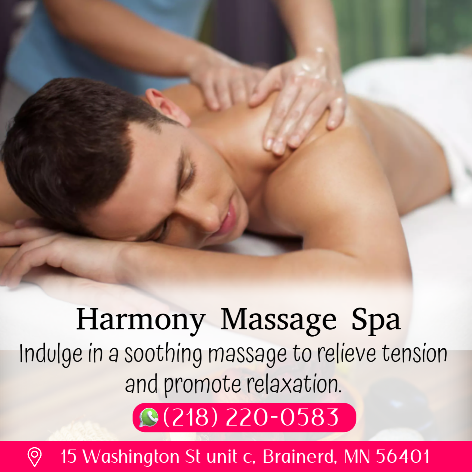 Chick Day Spa is the place where you can have tranquility, absolute unwinding and restoration of your mind, 
soul, and body. We provide to YOU an amazing relaxation massage along with therapeutic sessions 
that realigns and mitigates your body with a light to medium touch .