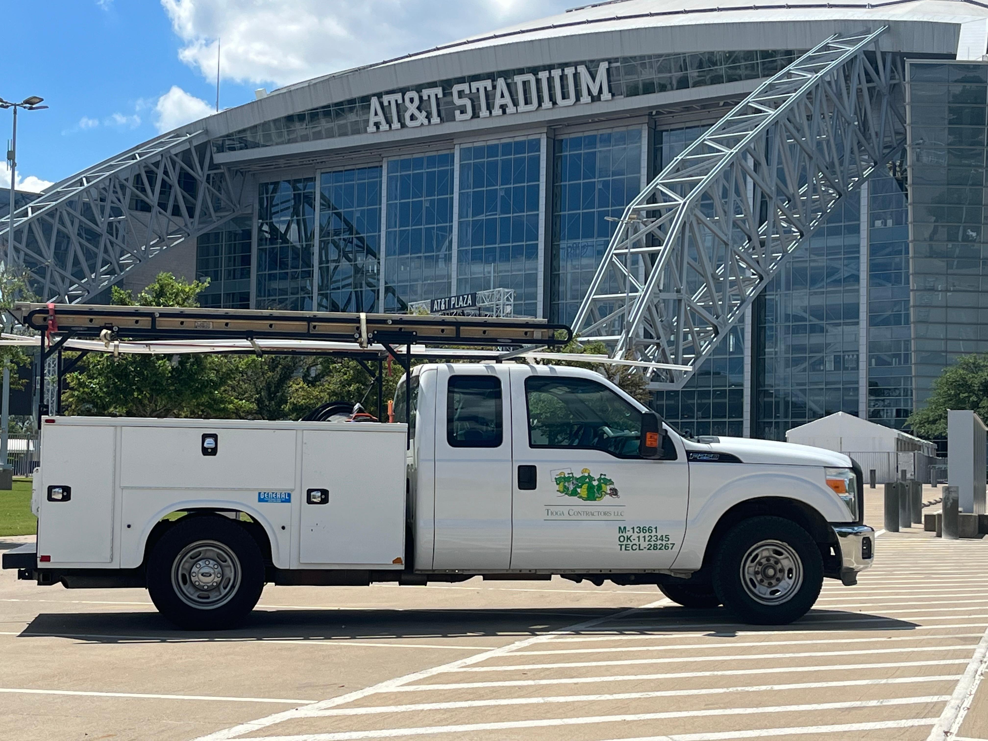 Tioga Plumbing & Electric service truck at AT&T Stadium in Arlington Texas.