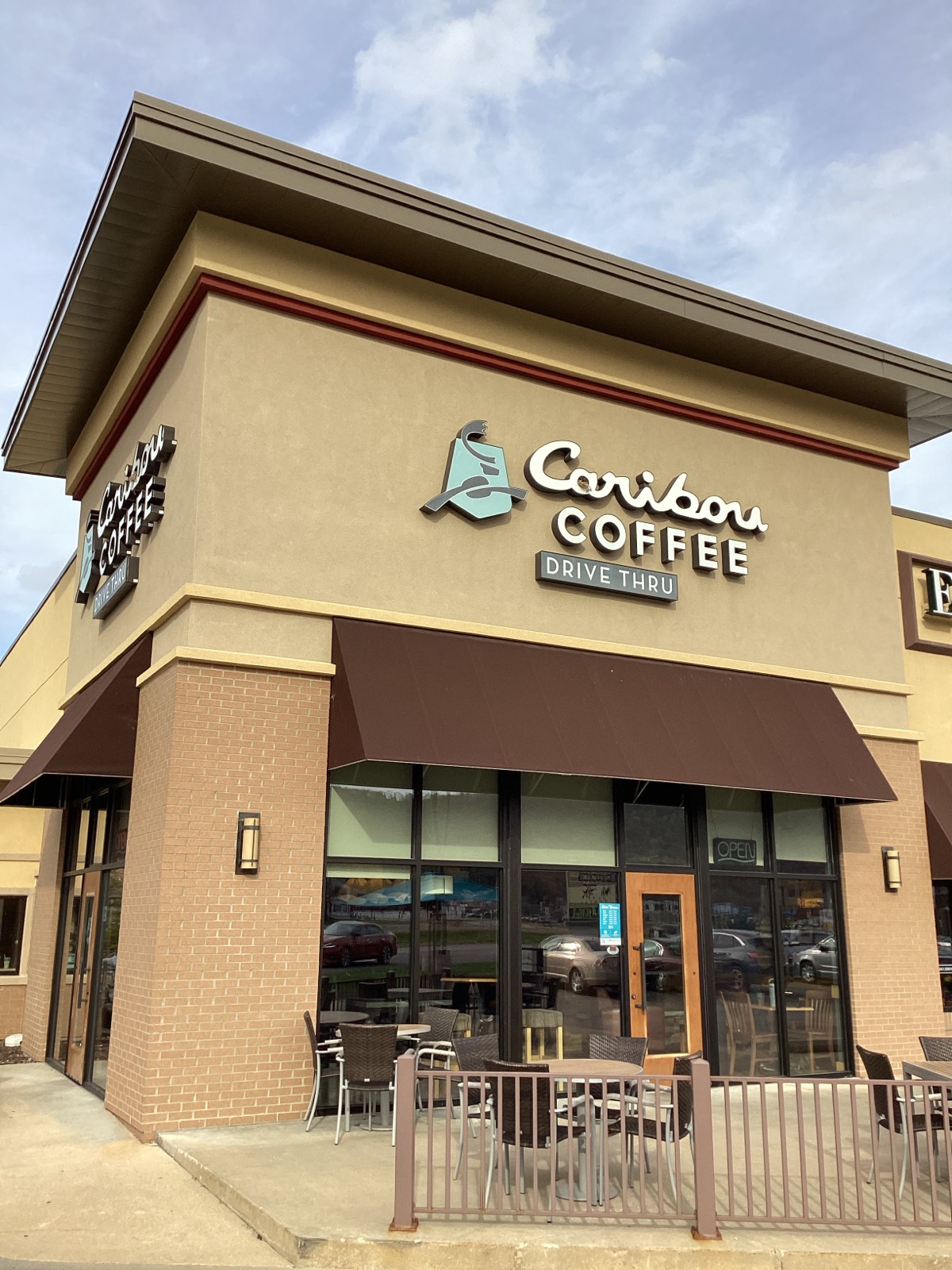 Storefront of the Caribou Coffee at 1570 Service Drive in Winona