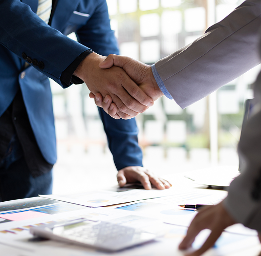 A close-up of professionals shaking hands.