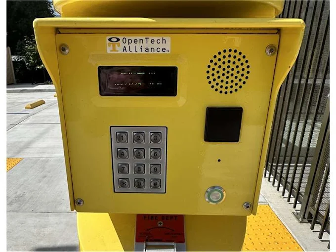Secure gate entry keypad at SmartStop storage facility in Goleta, CA on Kellogg Ave.