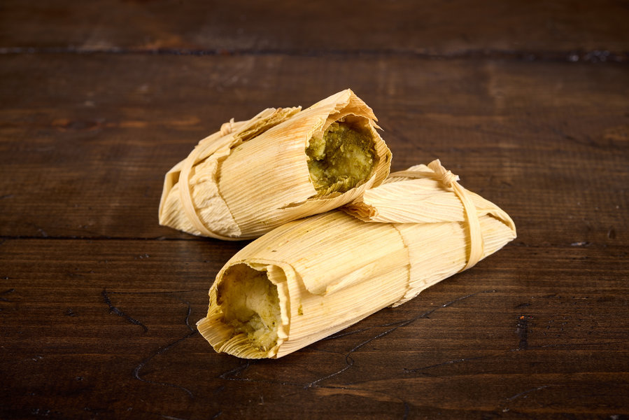 tamale with green pork filling