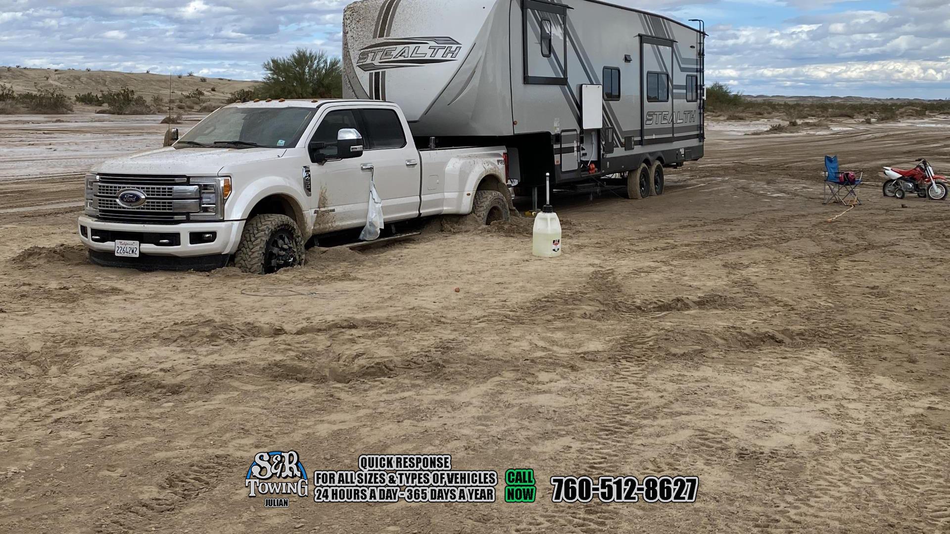 Our fleet of trucks and highly trained operators are ready to go 24/7 give us a call and let us put your mind at ease. S & R Towing Inc - 3568 CA-78, Julian, CA 92036 - Call us at 760-547-1719