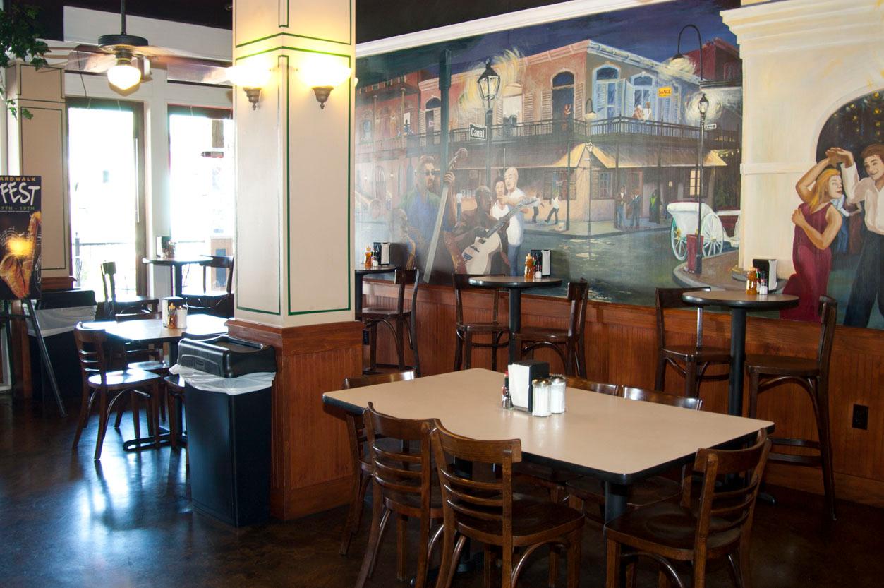 Cozy and inviting interior of Bayside Grille at Kemah Boardwalk.