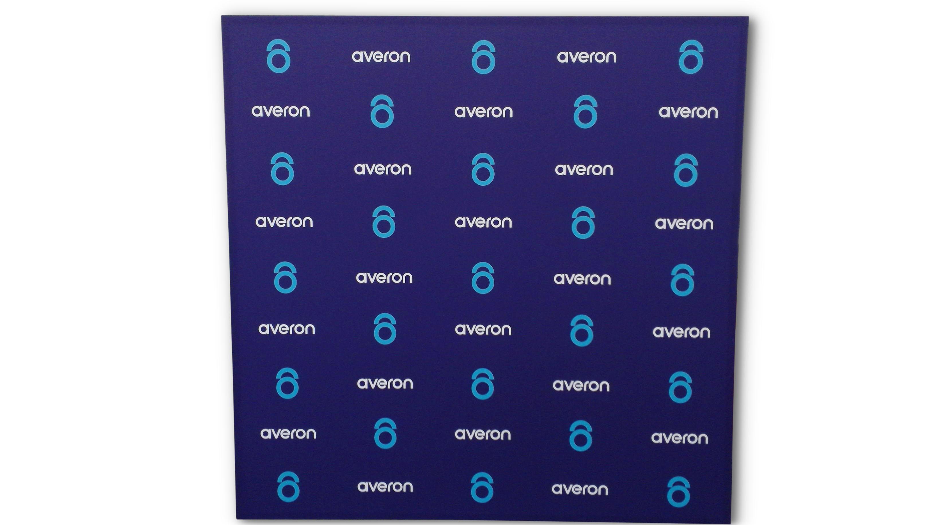 Step and repeat backdrop for Averon. Display graphics by PLC Print.