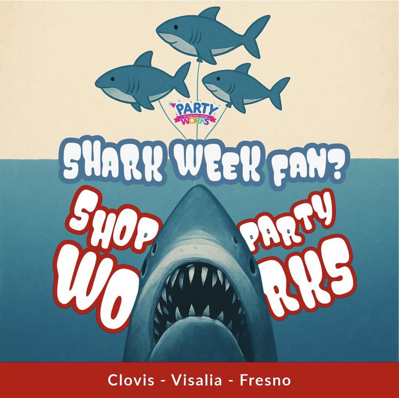 Dive into Shark Week fun with Party Works! Find shark-themed balloons, decorations, party supplies,  