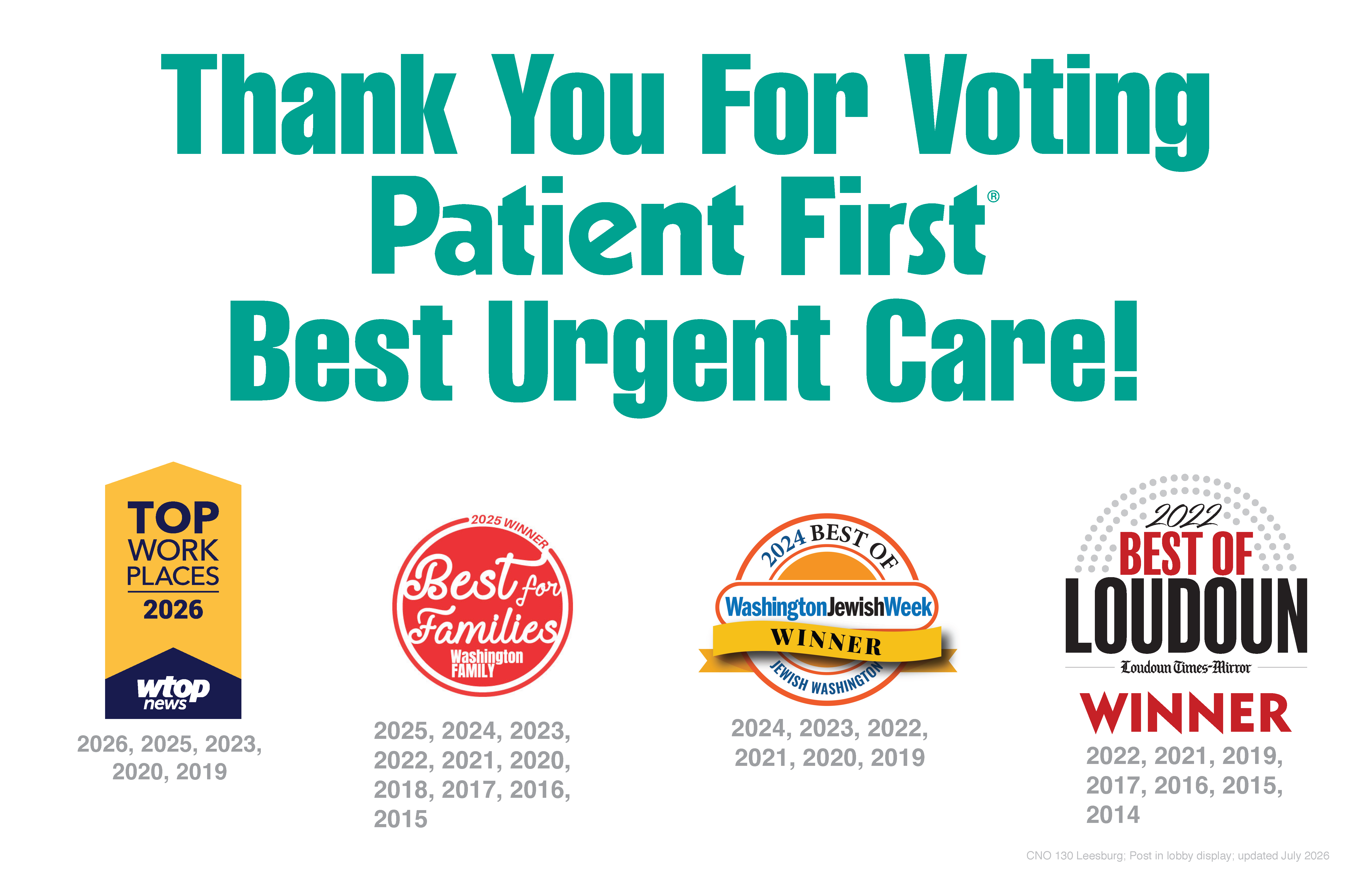 Thanks for voting Patient First &ldquo;Best Urgent Care&rdquo;