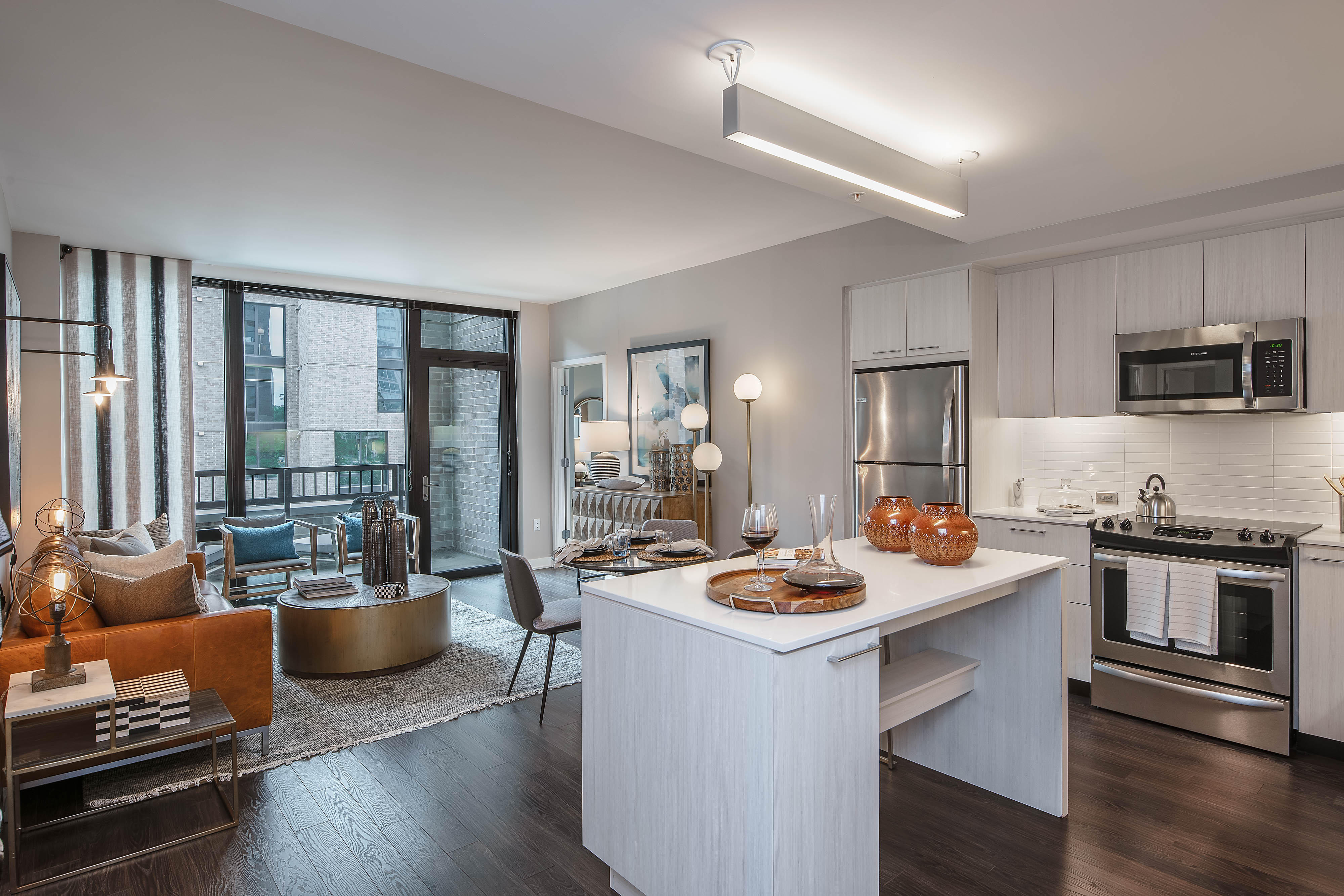 Light-filled interiors with large windows and high ceilings