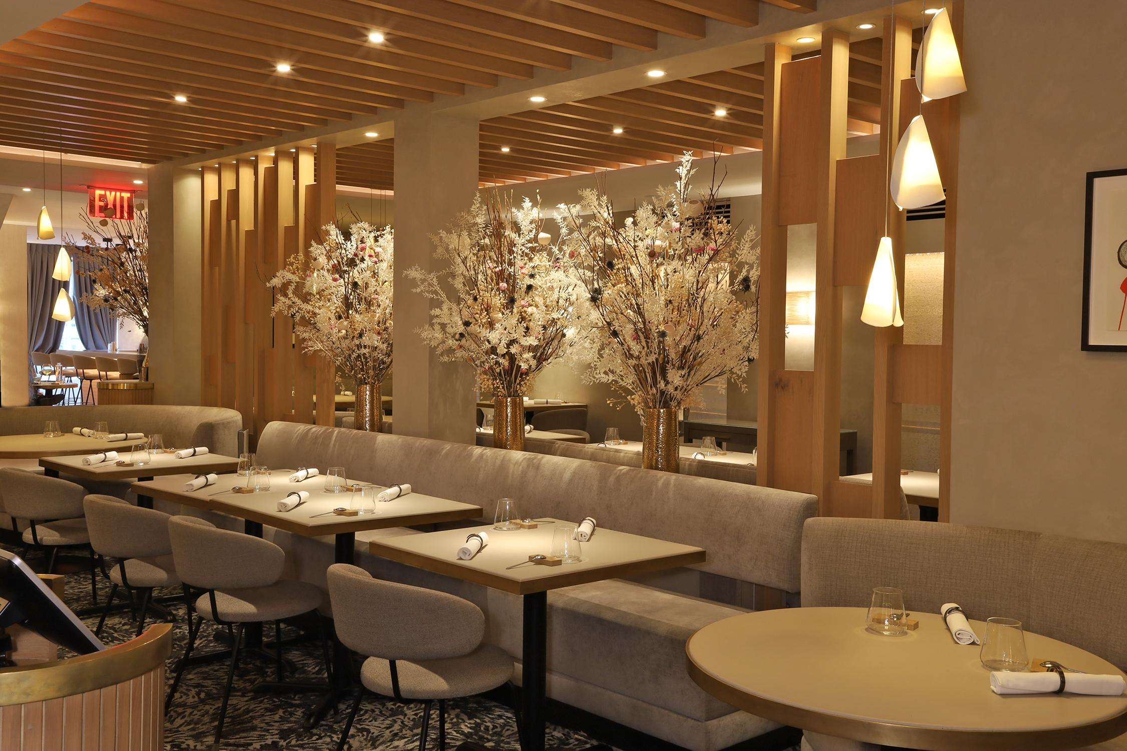 The dining room at Essential by Christophe on the Upper West Side. An intimate room serving the four course Discovery Menu and the seven course Chef's Tasting Menu, Tuesday through Sunday.