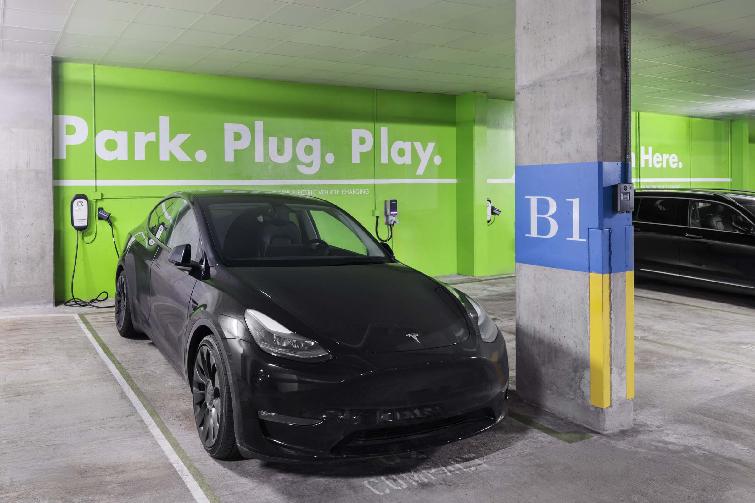 EV charging parking spaces available for rent at Camden Noma apartments in Washington, DC