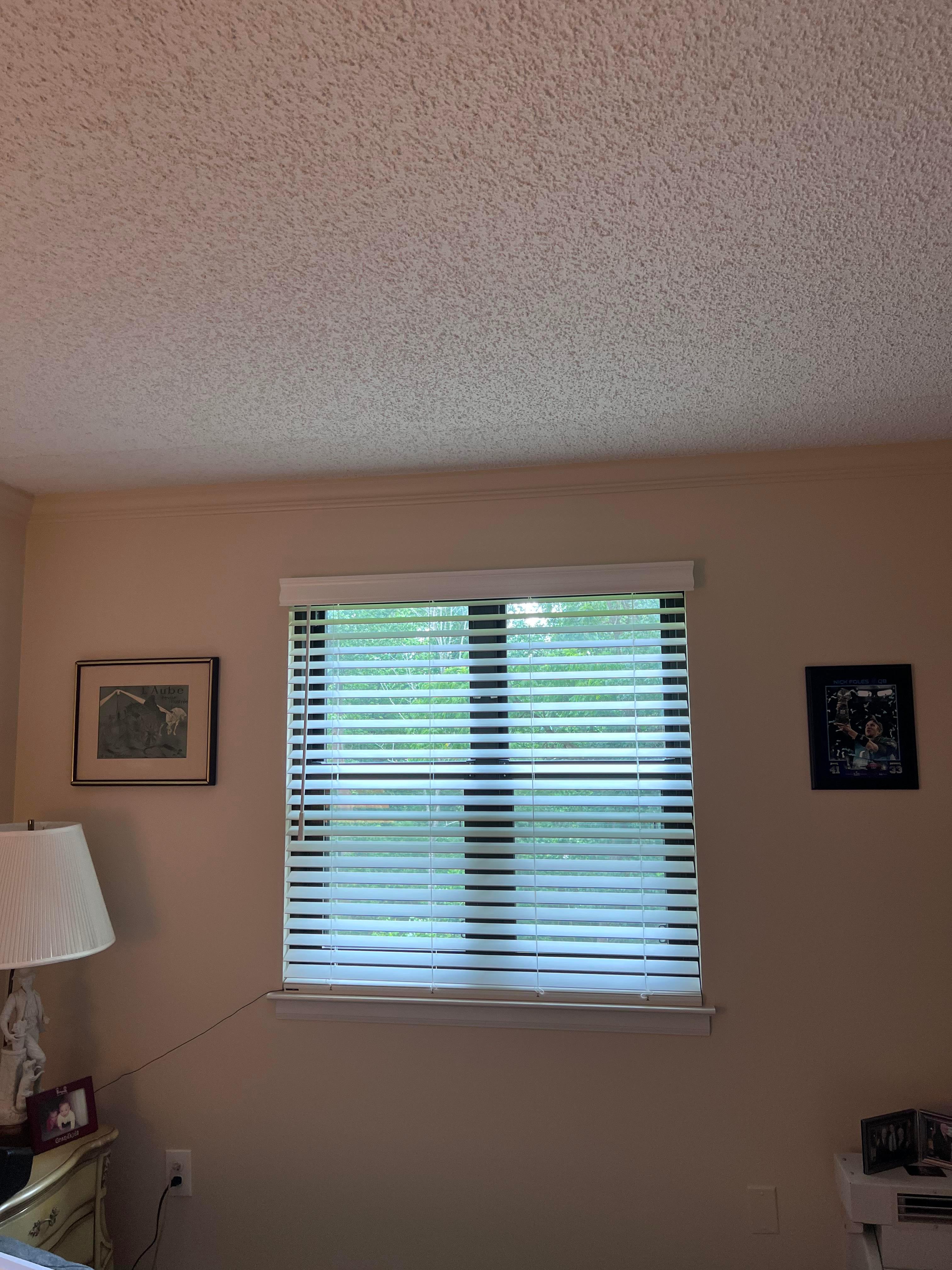 White  faux wood blinds update your living space!