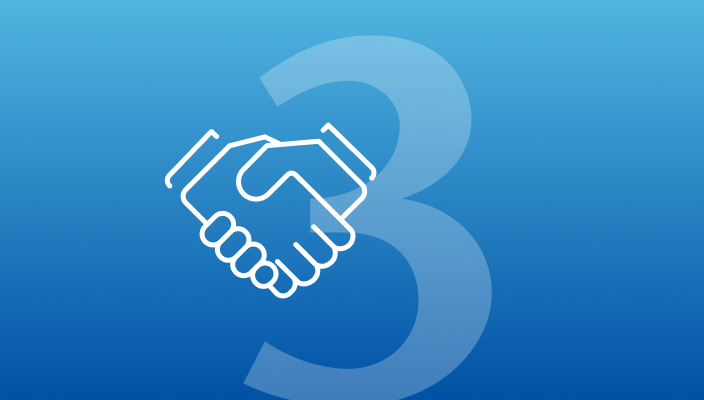 Handshake icon and a number 3 icon.
