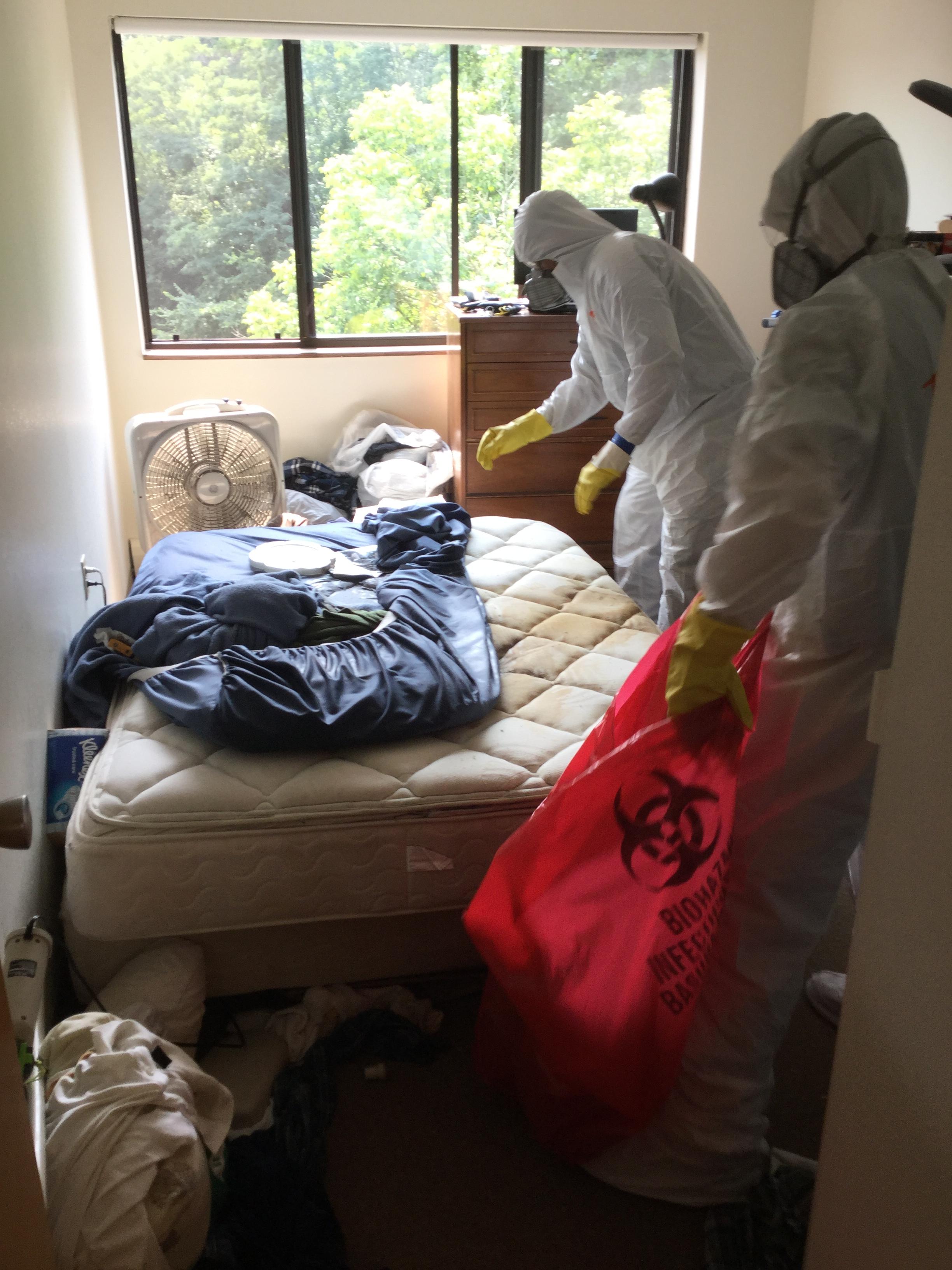 Our SERVPRO of Providence is working hard on a biohazard job.