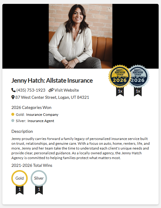 Voted best in 2026 for Northern Utah in Insurance agency and Agent