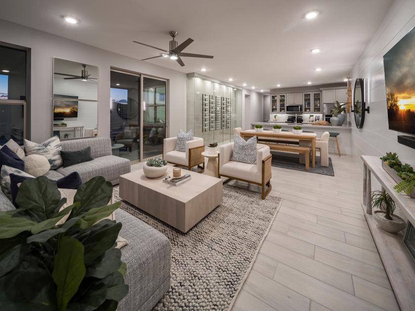 Spacious great room provides seamless transition to dining area and kitchen