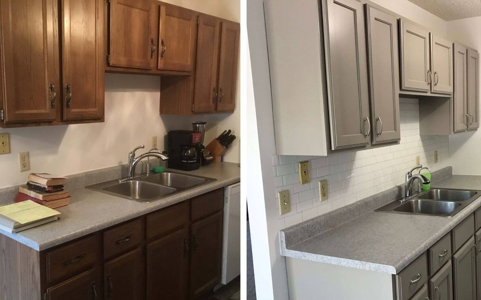 Before and after kitchen cabinet refinishing in Brandon, SD
