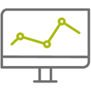 Computer displaying line graph icon.