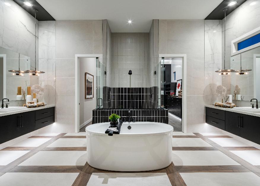 Luxurious primary bathrooms with freestanding tub and large walk-in showers