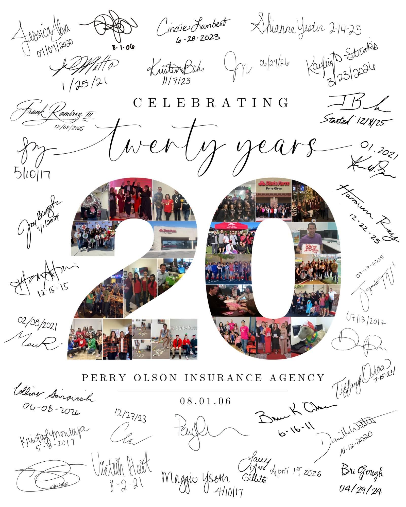 Twenty years ago today, Perry Olson Insurance Agency opened its doors. We are grateful for our incre 