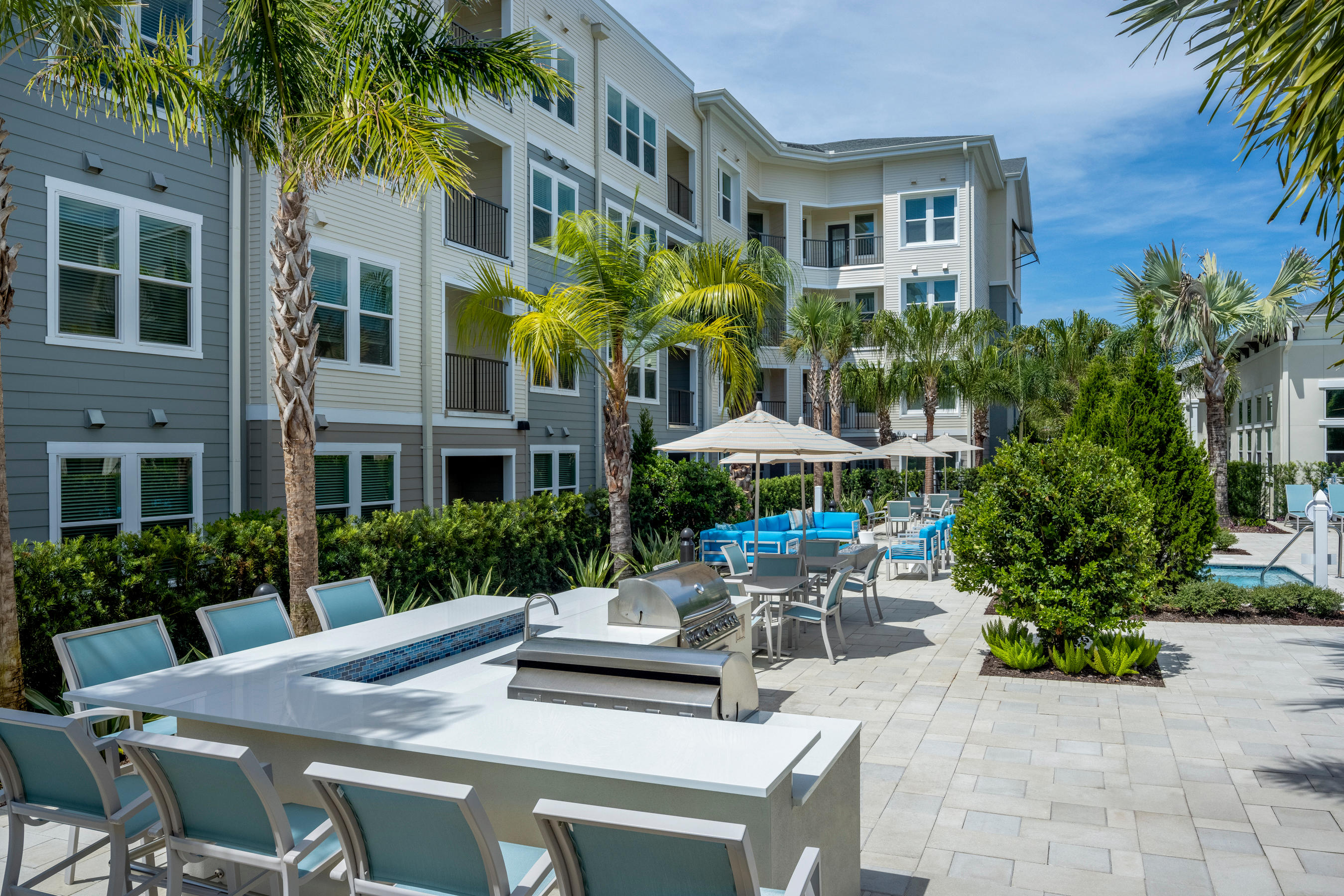 Summer Kitchen with BBQ Grills at Waverly Terrace luxury apartments in Temple Terrace, FL