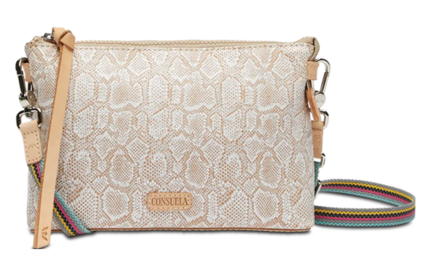Our Clay Midtown Crossbody is perfect for all your necessities; just sling this compact gem over your shoulder and go! Keep your keys and lipstick in the interior slide pocket for effortless organization and hit the road with this take-anywhere crossbody.
DETAILS & SIZING
Zipper closure and interior slide pocket
NEW clip-on adjustable and removable woven strap
Woven crossbody strap
Trimmed in natural, untreated leather
Features our Clay snake print embossed exterior
8 1/4" (W at bottom) 9 ¼” (W at Top) x 5 ¾” (H) x 2" (D) - Drop 21- 33 1/4" adjustable
Made in Mexico
Style No. TNXB1430CYSNOS