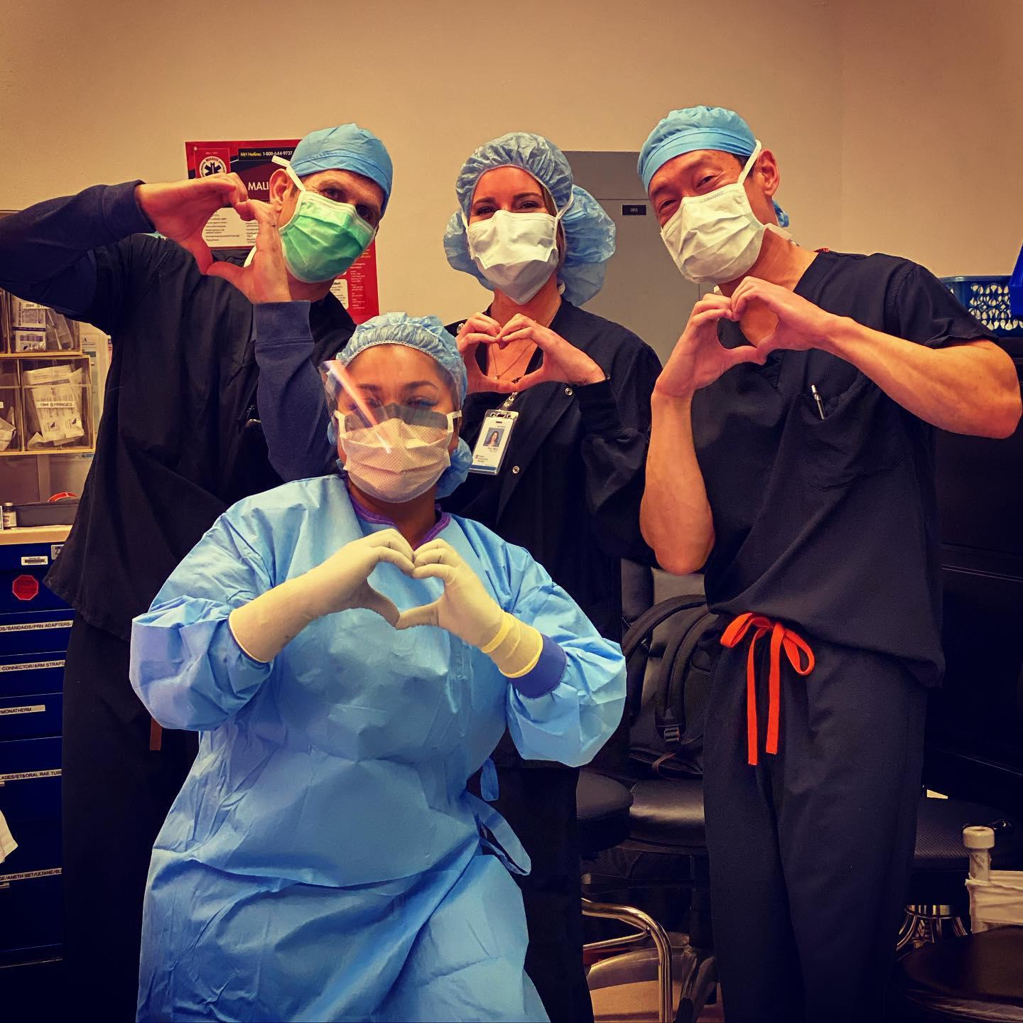 The surgical team, including Dr. Halling, Dr. Sohn, Amy Bass RN, and Evelyn Rivas CST