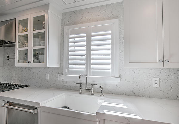 Plantation Shutters allow light into your kitchen and provide privacy