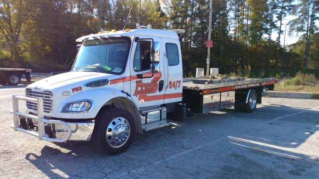 Fred’s Towing & Transport Inc. is a locally owned and operated business proudly serving the Tri-County area since 1989. You can always put your confidence in our state of the art fleet because we are the Tri-County’s largest Towing & Transporting company. We specialize not only in heavy-hauling up to 90 tons, but also light to heavy-duty towing. To provide the utmost in accurate and efficient service, our fleet operates with a computerized tracking and dispatch system so you are always assured of a fast and accurate response. We also have an array of trailers that can meet your various hauling needs and a professional staff of certified drivers that provide safe precision services to the East Coast areas. We strive to bring 100% customer satisfaction and we provide 24/7 service 365 days a year!

Fred's specializes in heavy truck repair, heavy truck equipment hauling, heavy tire repair, and all types of specialized towing.
We Accept: Visa, Mastercard, Comchecks, EFS, Fleetone
Our Heavy Duty Towing Services Include:
Light, Medium, Heavy Duty Towing | Recovery Services | Heavy Hauling | Transloading | Export Crating & Packing | Crane Services | Configure & Dismantle of Machinery | Short/Long Term Storage

Freds Towing and Transport - Heavy Duty Towing (252) 430-0082 | fredstowing.com