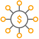 Money symbol with protruding lines icon.