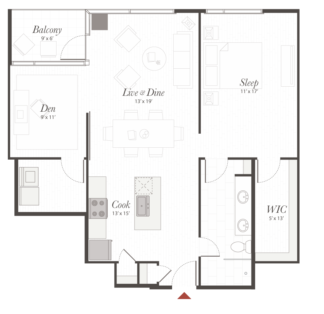 Encore B4 1 Bedroom + Den Apartment Floor Plan