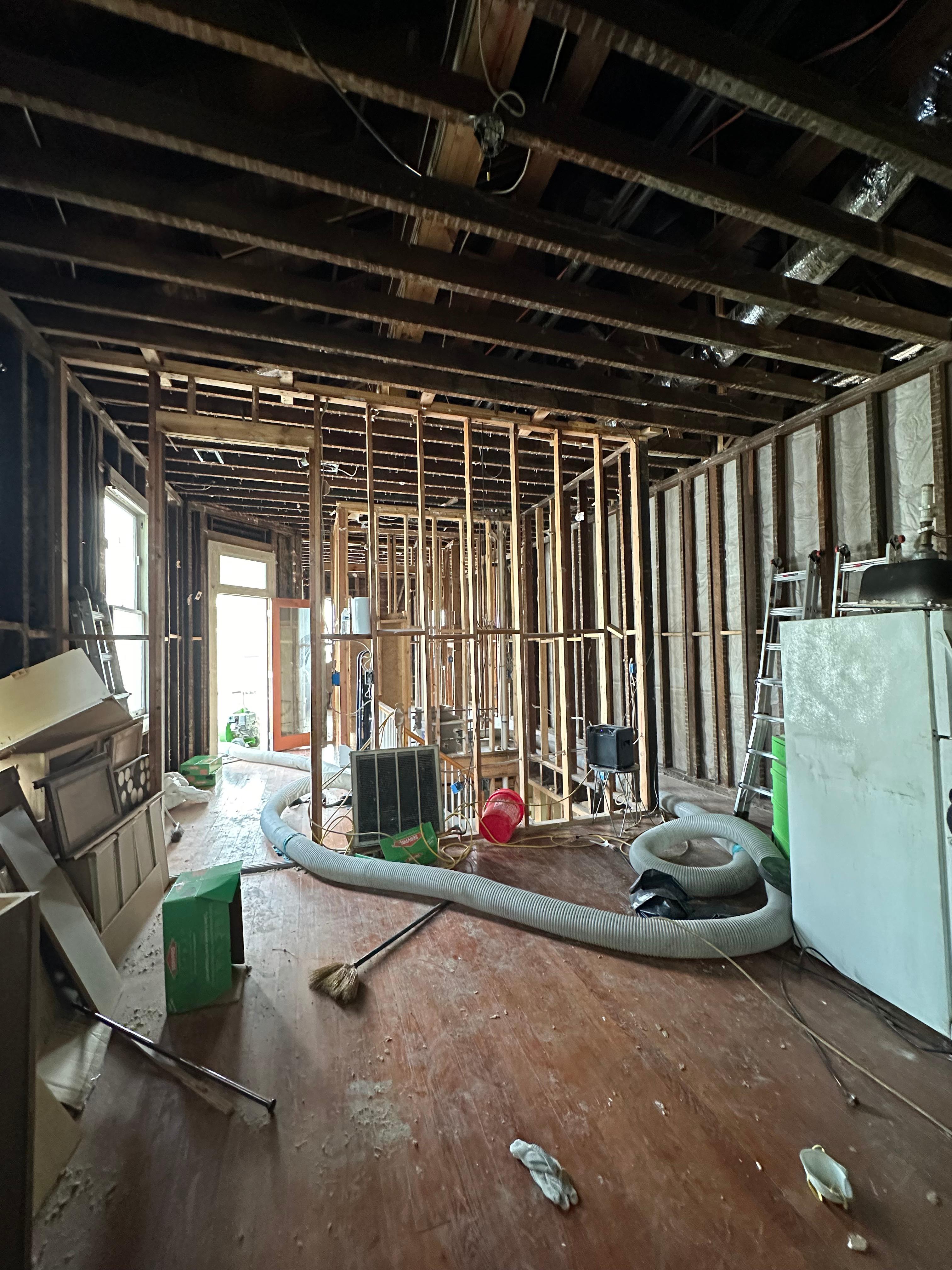 The SERVPRO team had to remove all of the drywall and insulation from this home due to a fire.  Once the damaged area has been removed, the team will start working on removing the odor from the rest of the house.