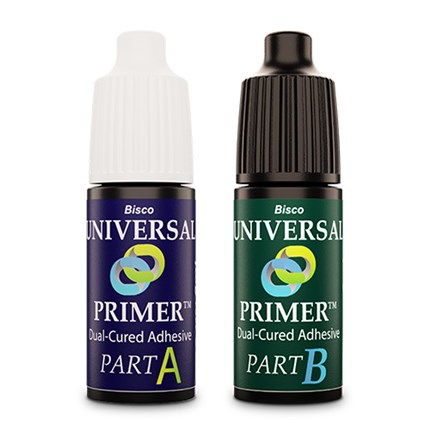 Universal Primer is for clinicians who prefer an adhesive/primer that does not need to be light-cured, fearing that the indirect restoration may not fit due to adhesive layer thickness. Universal Primer does not need to be light-cured for post cementation or under crowns, onlays, inlays, etc. and can be used in direct restorative procedures, such as core build-ups and composites. Universal Primer combines ease of use with virtually no post-operative sensitivity, and it is compatible with other cementation systems.
Universal Primer is available as a 2-bottle system and as part of the Duo-Link Universal with Universal Primer Kit.