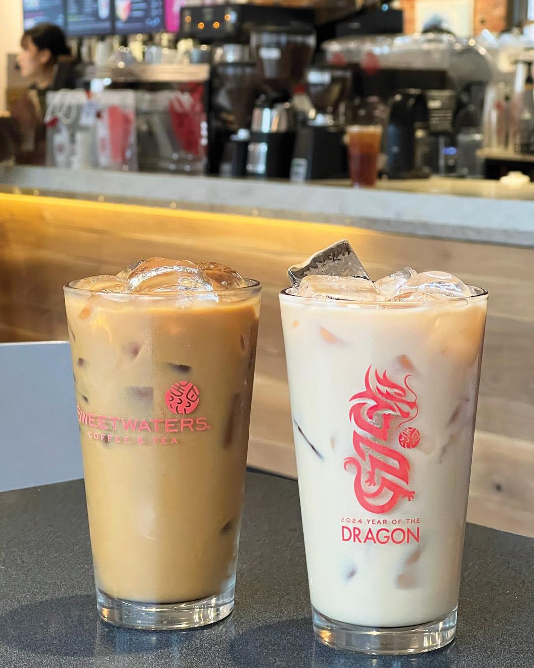 Chai Tea Latte and Cold Brew Coffee in a Year of the Dragon Glass.