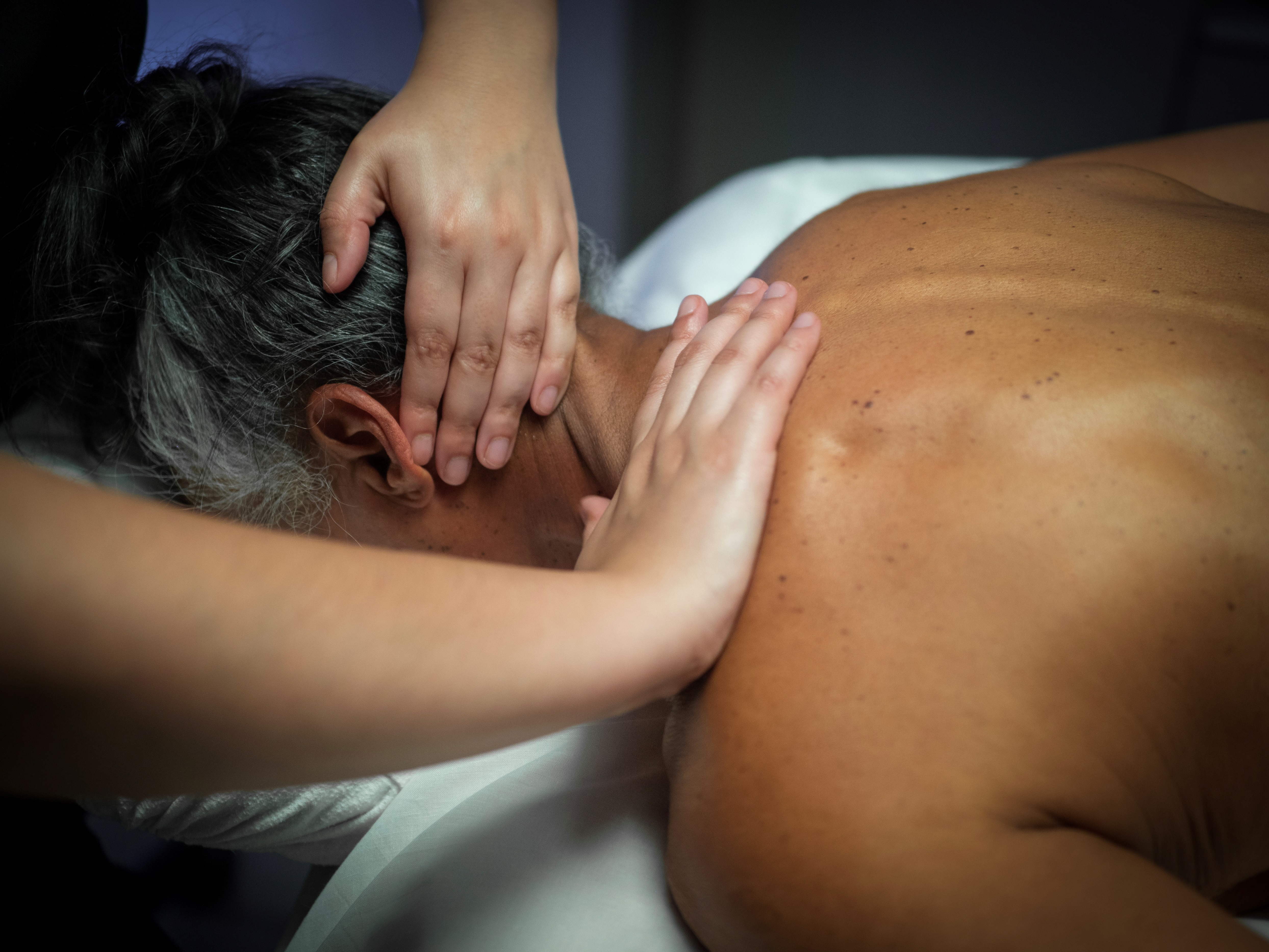 Massage therapy techniques focus on relief for pain points like neck and shoulders