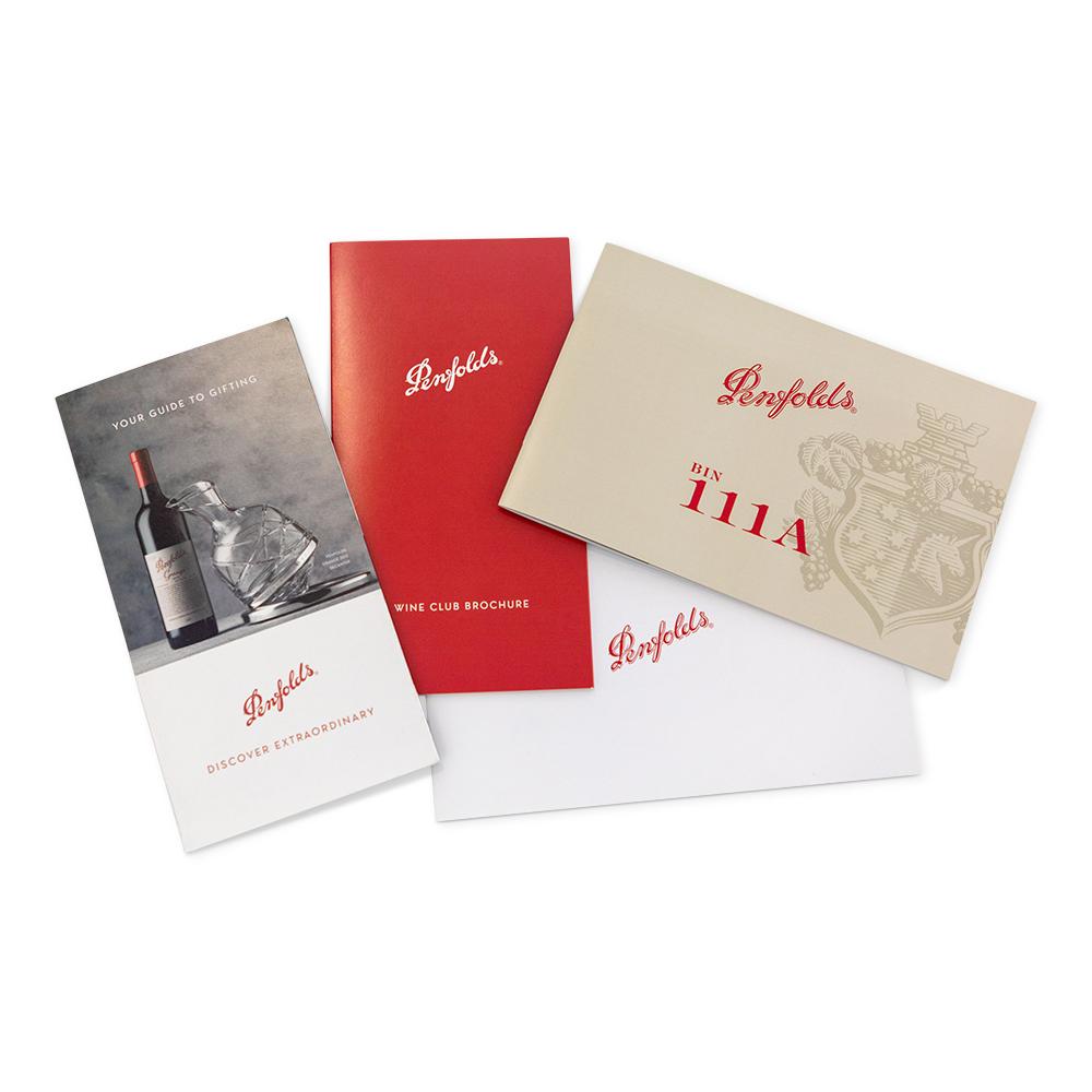 Wine club collateral for Penfolds. Offset printing by PLC Print.