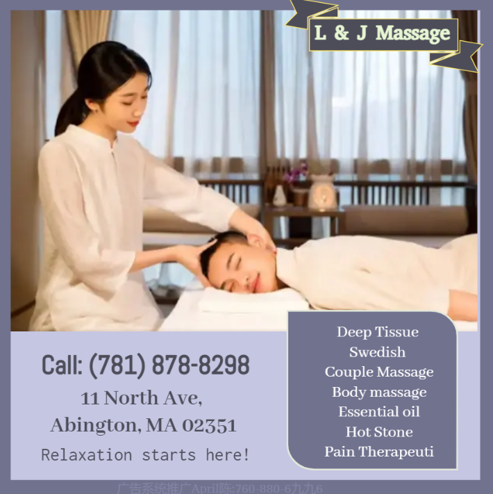 Massage techniques are commonly applied with hands, fingers, 
elbows, knees, forearms, feet, or a de L & J Massage Abington (781)878-8298
