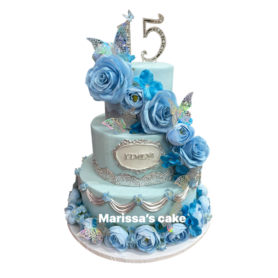 The House of Marissa's Cake - 3 tier quinceanera cake in blue