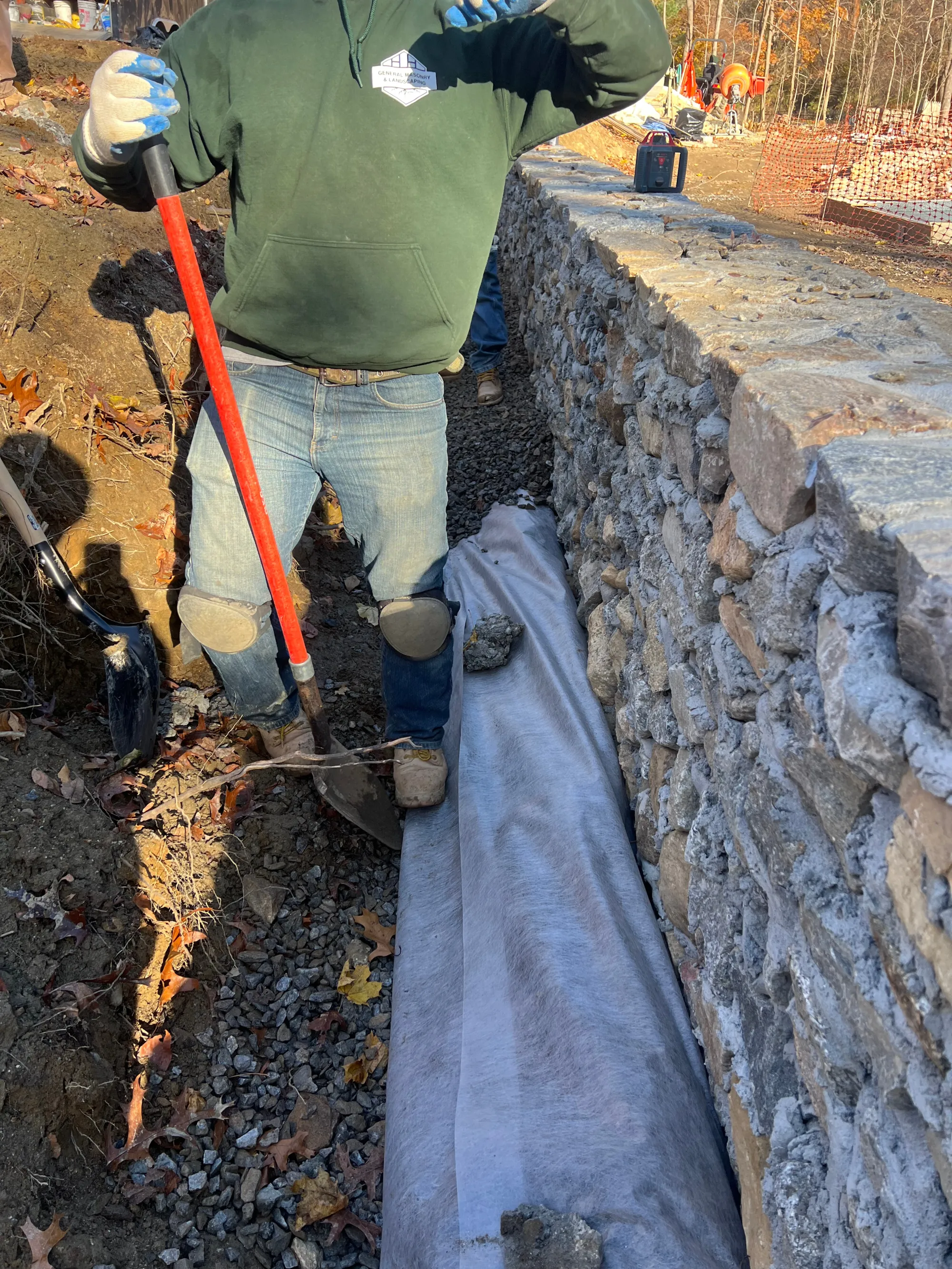 Pool deck construction progress in Bethany CT - Paver Pool Deck, Bethany project by General Masonry LLC.