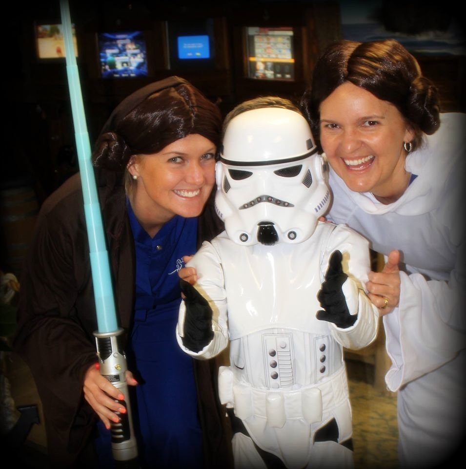 Drs Lexie and Cindy with a Storm Trooper - Star Wars Day 2015