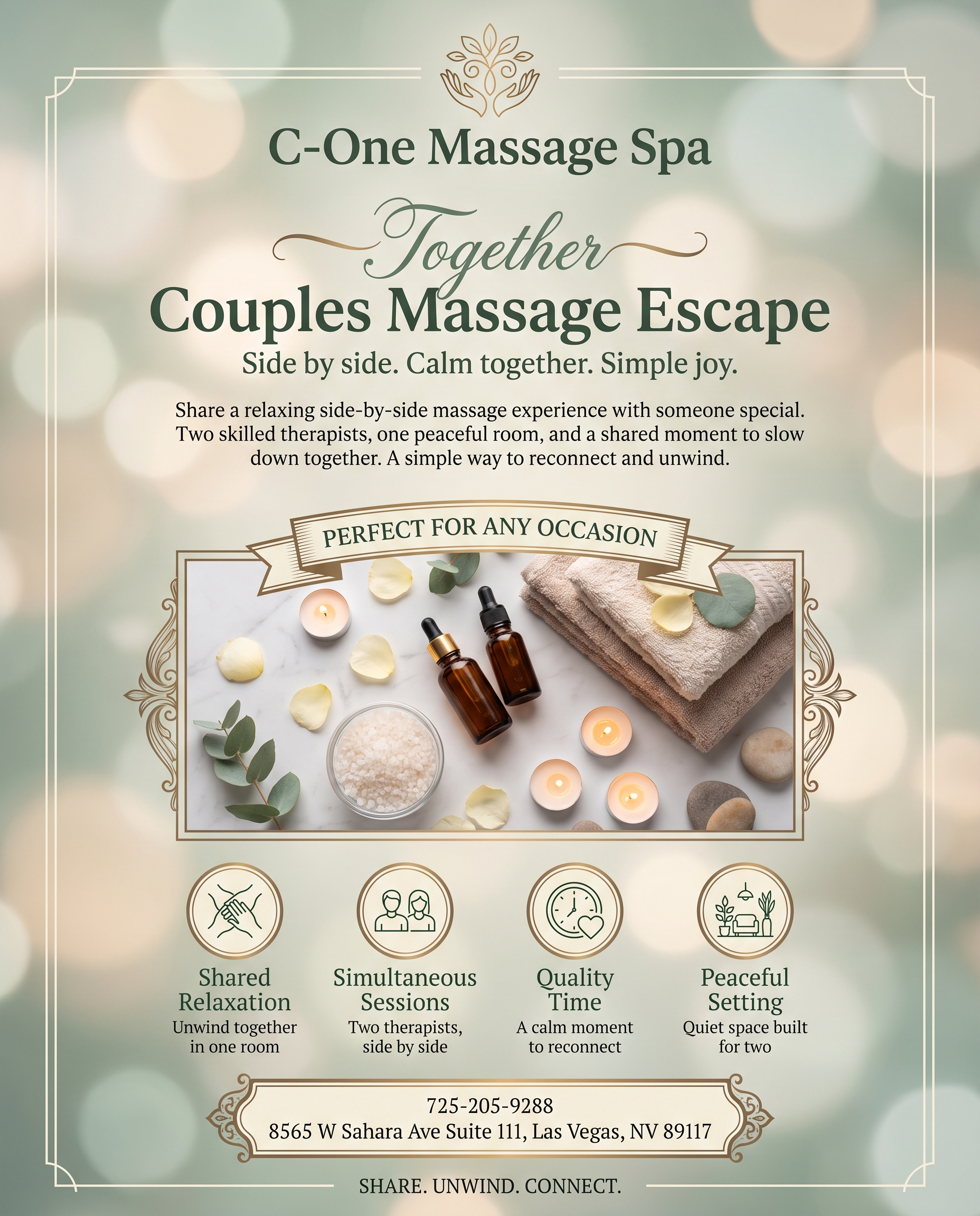 We provide to YOU an amazing relaxation massage along with therapeutic sessions 
that realigns and m 