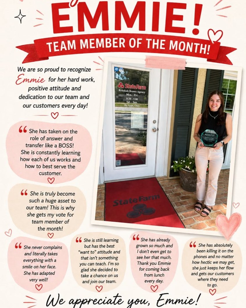 Our team choose Emmie as Team Member of the Month! Her kindness, hard work and willingness to jump in wherever needed has not gone unnoticed. We couldn't be happier to celebrate her!