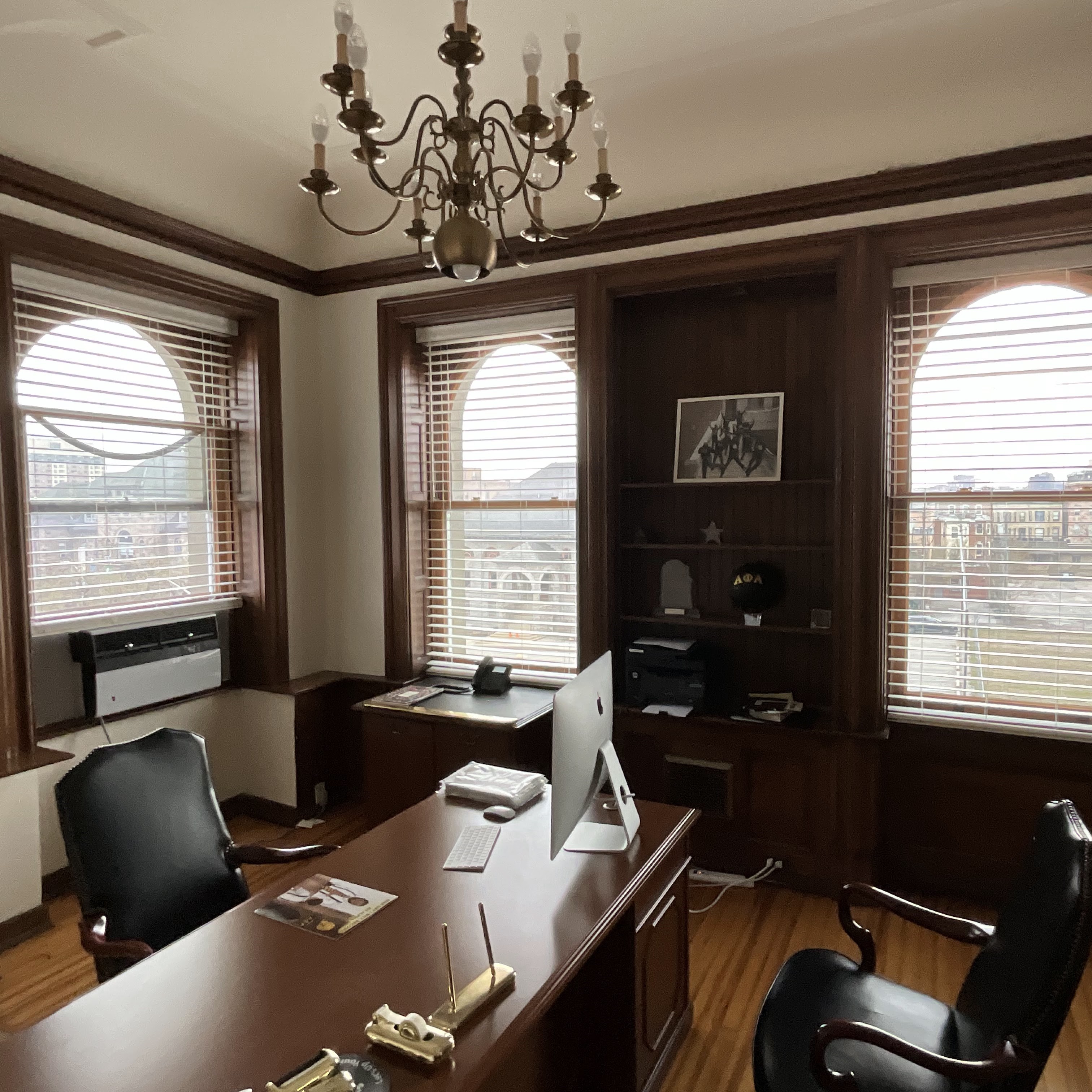 Blinds in the home office of Baltimore home