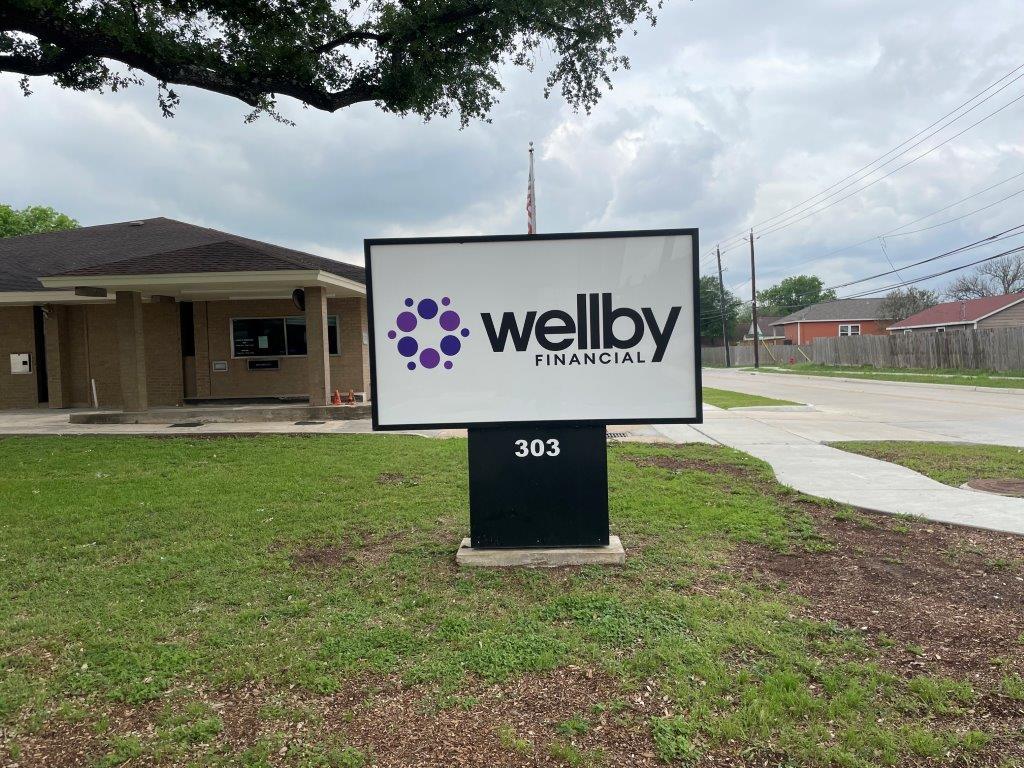 Exterior signage of Wellby Financial in Pasadena North